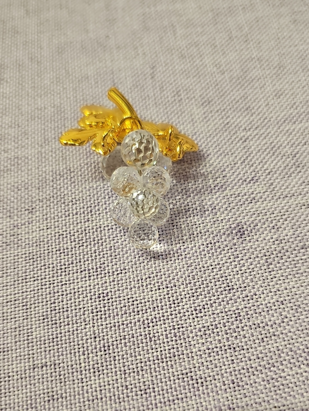 Swarovski Gold Leaf Brooch with Clear Crystal Grape Cluster